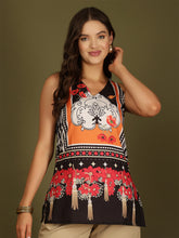 Ethnic Motifs Printed V-Neck Straight Kurti (Black)