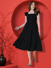 Flutter Sleeve Crepe A-Line Midi Dress