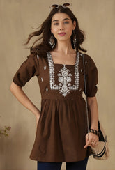 Embroidered Puff Sleeve Peplum Top
