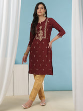 Maroon Embroidered Khadi Handloom Kurta