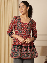 Ethnic Motifs Printed Square Neck Peplum Top