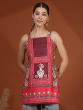Khaki Digital Printed Shoulder Strap Kurti