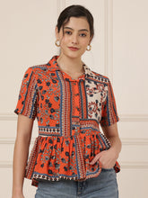 Printed Blouson Peplum Top