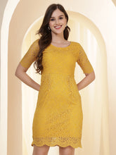 Mustard self design sheath dress