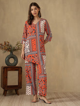 Orange Asymmetric Hem Abstract Print Co-ord Set