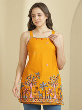 Ethnic Motifs Embroidered Strap Neck Panelled Kurti