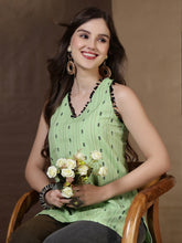 Lime Green Pom-Pom Thread Work Kurti