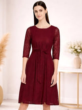 Women Burgundy Lace Fit and Flare Dress