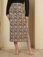 Abstract Printed Straight Midi Skirt