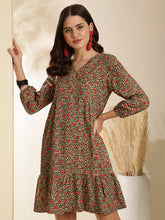 Khaki animal print a-line dress