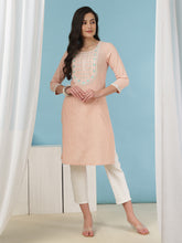 Mirror Work Khadi Handloom Kurta Peach