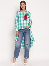 Green & White Checked High Low Hem Tunic