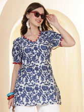 Botanical Printed V-Neck Linen Kurti
