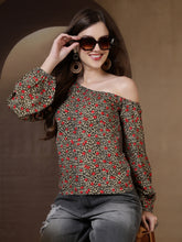 Animal Print One Shoulder Top (Khaki)