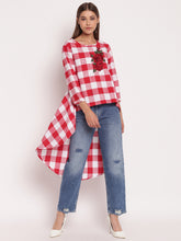 Red & White Checked High Low Hem Tunic