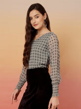 Polka Dot Print Puff Sleeve Georgette Blouson Top