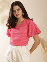 Polka Dot Baloon Sleeves Coral Regular Top
