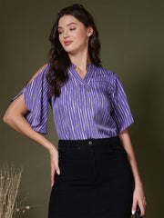 Striped Cold-Shoulder Crepe Top