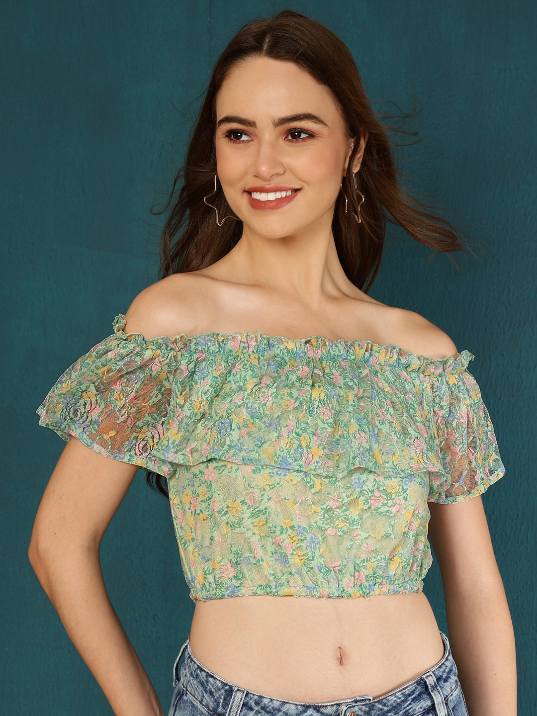 Floral Printed Off-Shoulder Crop Top