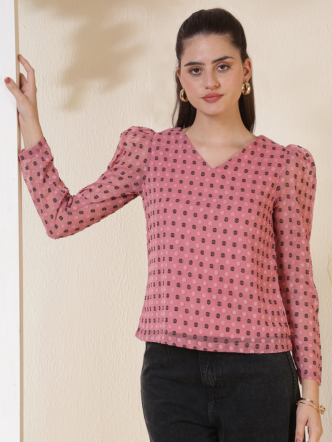 Puff Sleeve  Dobby Georgette Top