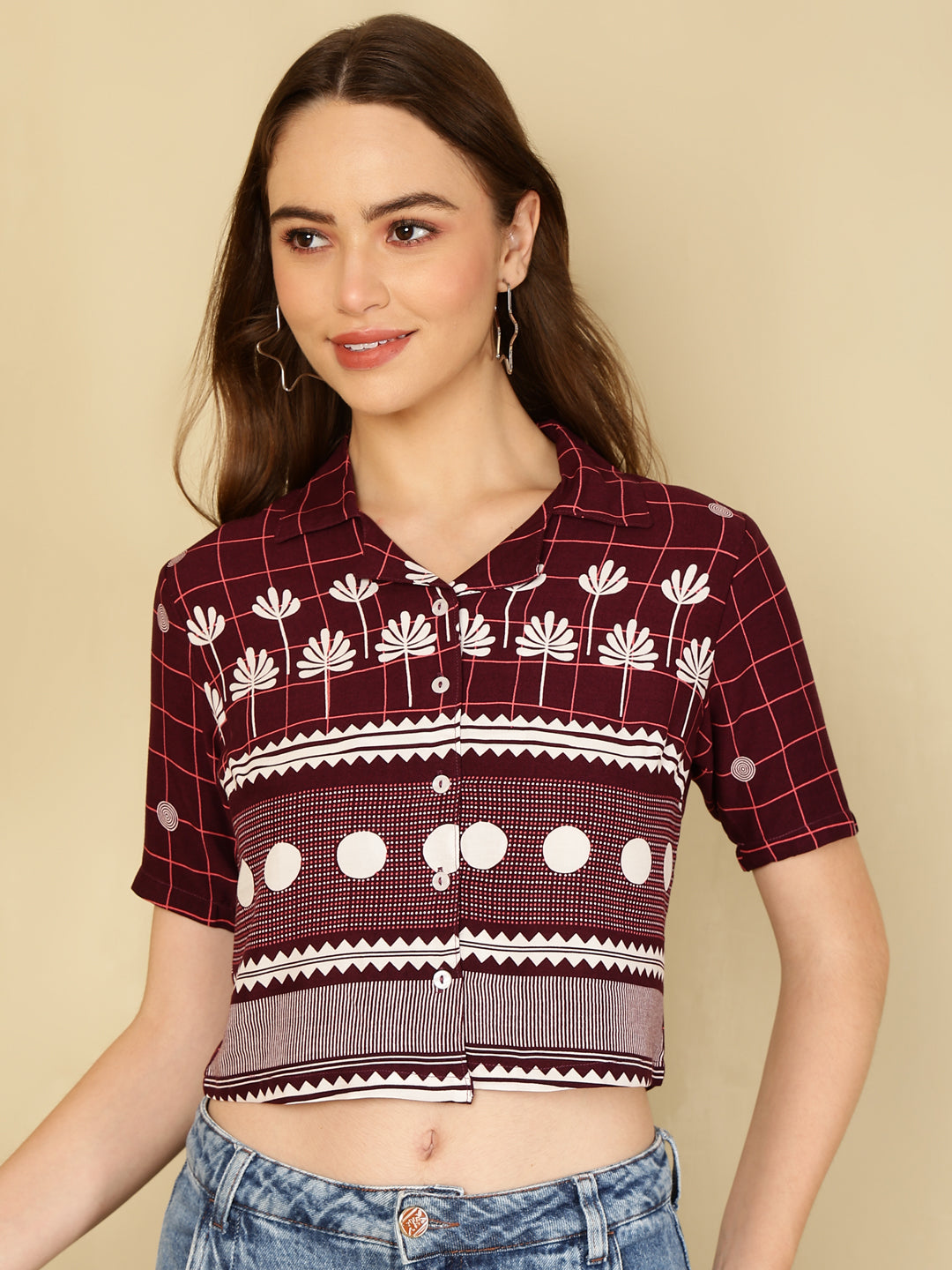 Floral Printed Lapel Collar Top