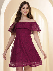 Off-Shoulder Ruffled Lace Fit & Flare Dress