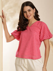 Polka Dot Baloon Sleeves Coral Regular Top