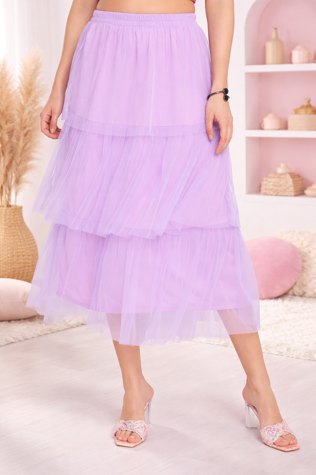 Layered Midi Net Skirt