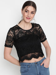 Self Design Sheer Regular Crop Top