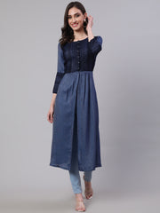 Blue Shimmer Tunic With Lace Inserts
