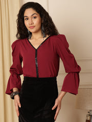 Puff Sleeves Solid Blouson Top