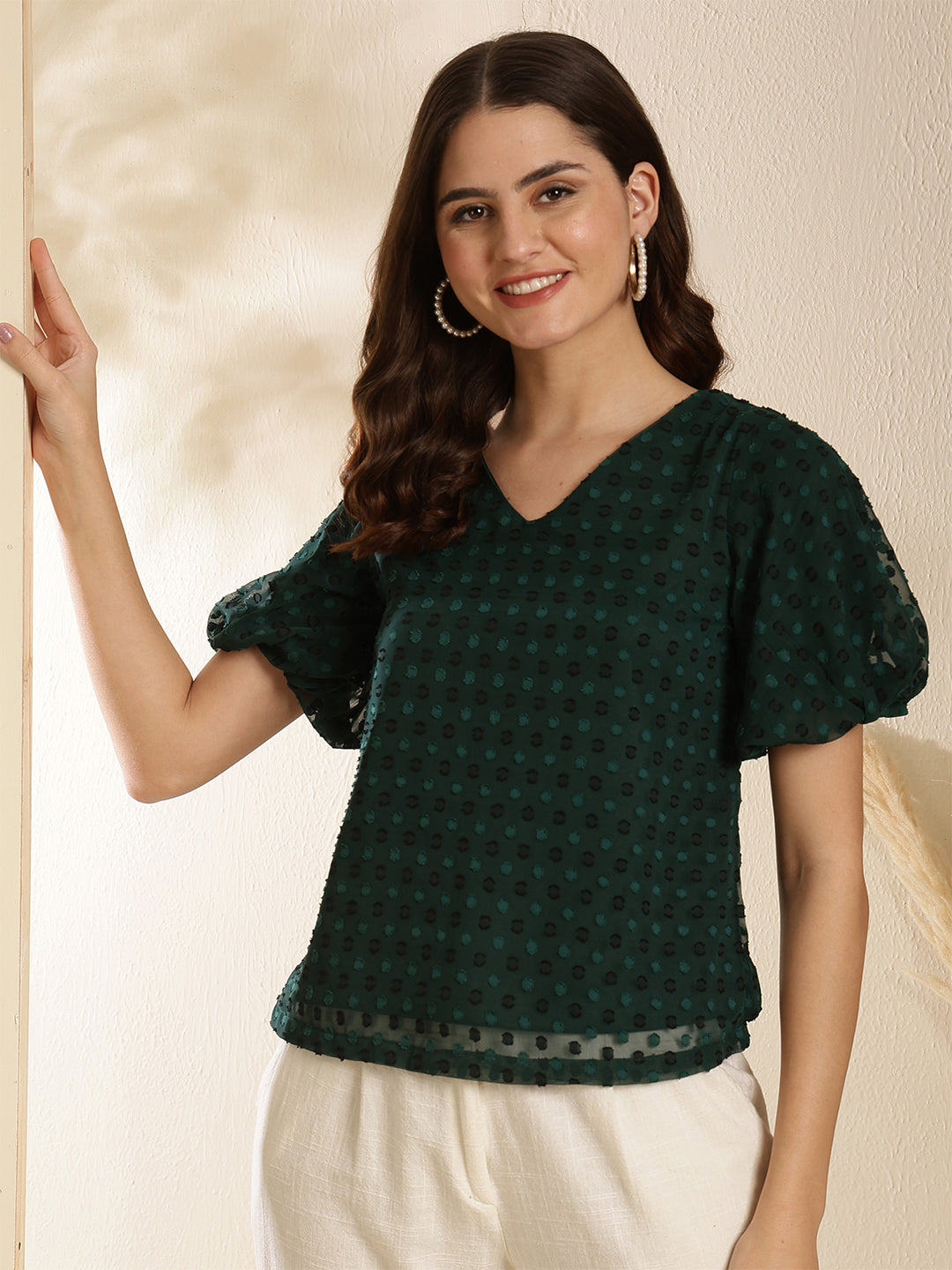 Polka Dot Baloon Sleeves Regular Top