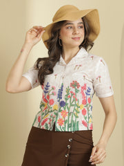 Premium Floral Blossom Schiffli Embroidered Crop Shirt