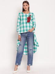 Green & White Checked High Low Hem Tunic