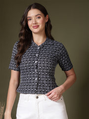 Geometric Embroidered Shirt Style Top