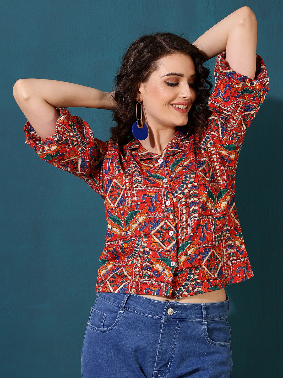Kalamkari Print Shirt Style Top