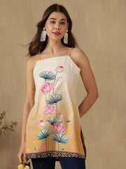 Mustard Digital Printed Shoulder Strap Kurti