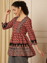 Ethnic Motifs Printed Square Neck Peplum Top