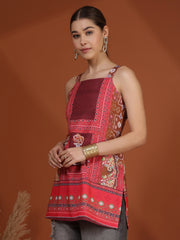 Khaki Digital Printed Shoulder Strap Kurti
