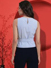 Striped Wrap Sleeveless Top With Side Knot
