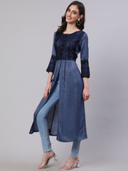 Blue Shimmer Tunic With Lace Inserts