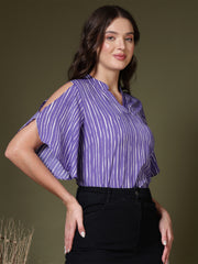 Striped Cold-Shoulder Crepe Top