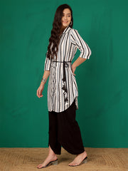 Mandarin Collar Striped Sheer Tunic