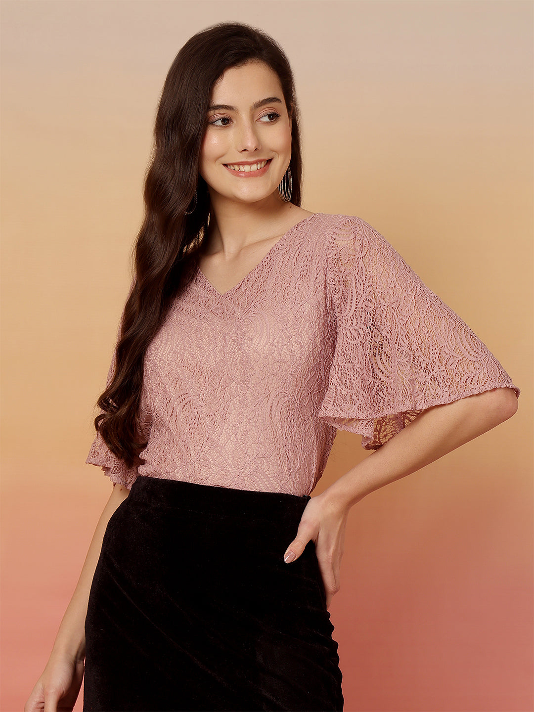 Solid Flared Sleeves Blouson Top