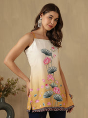 Mustard Digital Printed Shoulder Strap Kurti