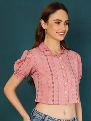 Weaving Design Pink Shirt Style Handloom  Top