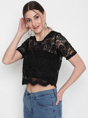 Self Design Sheer Regular Crop Top