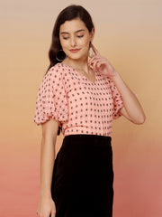 Polka Dot Baloon Sleeves Peach Regular Top