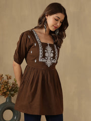 Embroidered Puff Sleeve Peplum Top