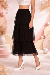 Black Layered Midi Net Skirt